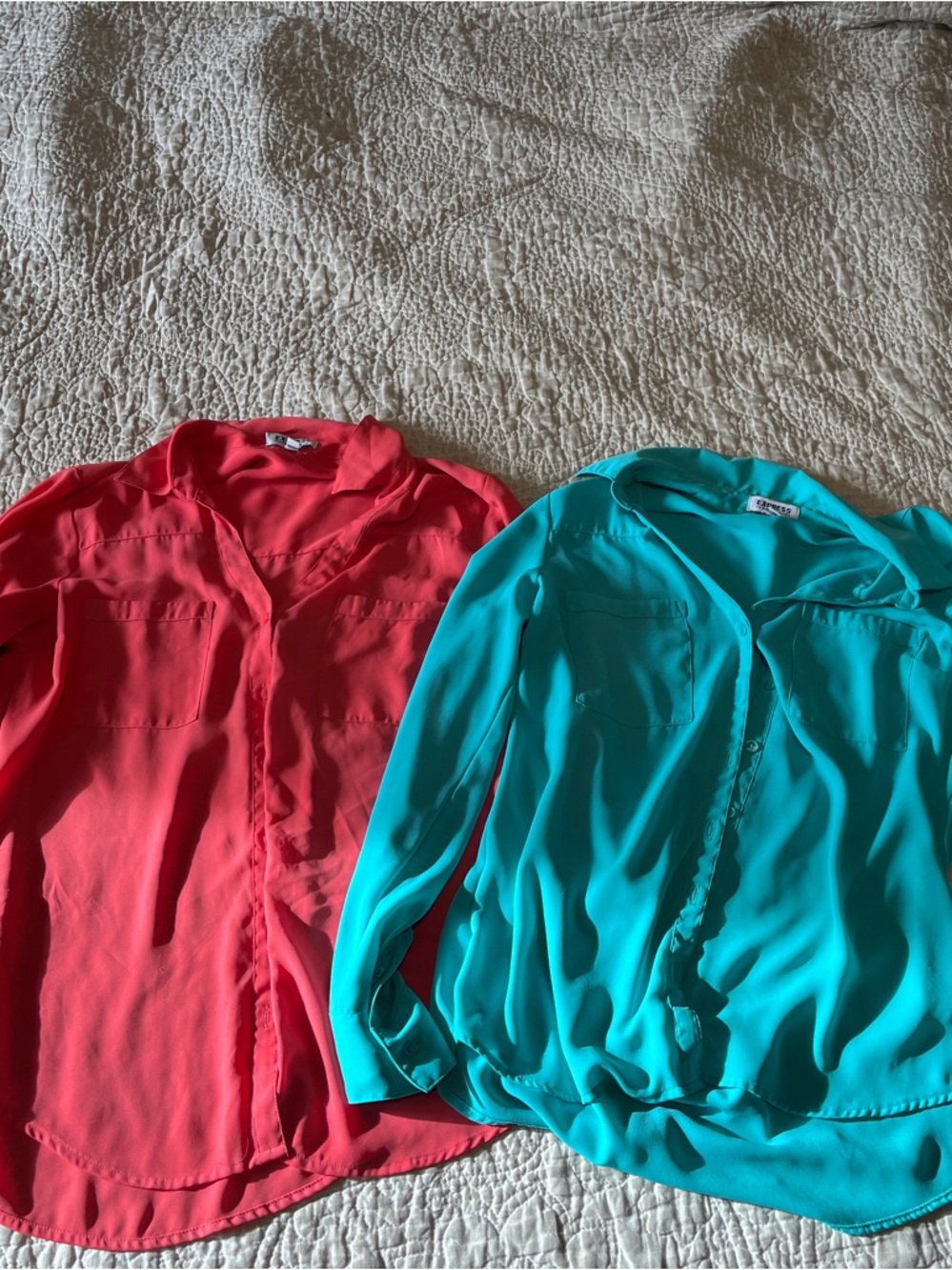 Express Women's Button Down Portifino in Coral and Teal